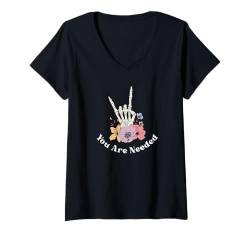 Damen You Are Needed Skelett Hand Rock on mental health awareness T-Shirt mit V-Ausschnitt von Spread Kindness Apparel Co.