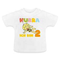 Spreadshirt Biene Maja Hurra Ich Bin 2! Zweiter Geburtstag Baby Bio-T-Shirt mit Rundhals, 3-6 Monate, Weiß von Spreadshirt