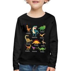 Spreadshirt Dinosaurier Arten Übersicht Dino T-Rex Comic Kinder Premium Langarmshirt, 134/140 (8 Jahre), Schwarz von Spreadshirt