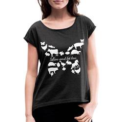 Spreadshirt Statement Tierschutz Live and Let Live Frauen T-Shirt mit gerollten Ärmeln, M, Schwarz meliert von Spreadshirt