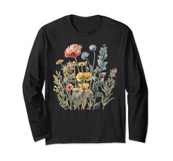 Damen Wildblumenstrauß, botanisches Blumenmuster, Vintage-Grafik Langarmshirt von Spring Summer Cottagecore Bohemian Boho Aesthetic
