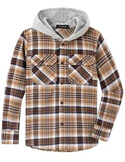 Spring&Gege Jungen Mädchen Langarm Karohemd Holzfällerhemd Flanell-Knopf Langarmshirts Hemd Hoodie, Braun, 5-6 Jahre von Spring&Gege