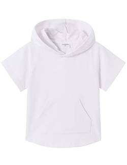 Spring&Gege Kinder Lässig Einfarbig Kurzarm Kapuzenpullover Pullover Basic Baumwolle Kapuzenpulli T-Shirt, Weiß, 13-14 Jahre(XXL/164 170) von Spring&Gege