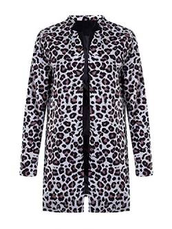 Springcmy Damen Leopard Blazer Langarm Open Cardigan Herbst Winter Office OL Jacken (Grey, M) von Springcmy