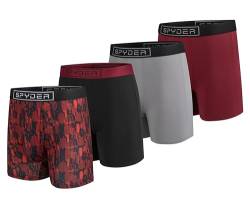 Spyder Herren-Boxershorts, 4er-Pack, Poly-Spandex, Performance-Boxershorts, Unterwäsche, Rot/Rot/Schwarz/Grau, Large von Spyder