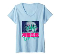 Damen Squid Game 2 Game Over Young-Hee Glitched Out Face T-Shirt mit V-Ausschnitt von Squid Game