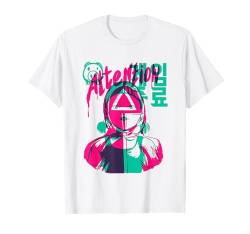 Squid Game 2 Attention Dripping Paint Neon Doll Portrait T-Shirt von Squid Game