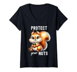 Damen Lustiges Eichhörnchen schützt Ihre Nüsse lustiges Streifenhörnchen für Männer und Kinder T-Shirt mit V-Ausschnitt von Squirrel Shirts For Animal Lovers Men Women Kids