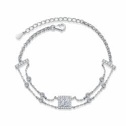 StarGems® Doppellagiger Prinzessinnenschliff 1ct Moissanit 925 Sterling Silber Platin Verstellbares Armband für Frauen 16+5cm BX023 von StarGems