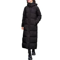 StarTreene Steppjacke Damen Lang Winter Warm Daunenmantel Wintermantel mit Tasche Reißverschluss Pufferjacke Kapuze Casual Winddicht Outwear von StarTreene