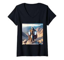 Damen Fantasy Cute Moses Zehn Gebote T-Shirt mit V-Ausschnitt von Steampunk Cool Vintage Creations