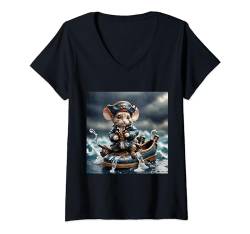 Damen Fantasy-niedlicher Piraten-Mausschuh T-Shirt mit V-Ausschnitt von Steampunk Cool Vintage Creations