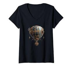 Damen Steampunk Heißluftballon Vintage Kunst Männer Frauen Kinder Retro T-Shirt mit V-Ausschnitt von Steampunk Designs