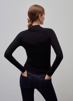 Stefanel - Mock Neck Pullover aus Wolle und Seide gerippt, Damen, Schwarz von Stefanel