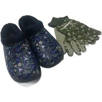 Steinnacher Bärbel Damen Gartenclogs mit Fell blau Schwalben mit Gartenhandschuhen Clog von Steinnacher Bärbel