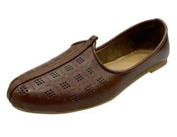 Herren Punjabi Jutti langlebig und bequem indische Hochzeitsschuhe, klassische ethnische Schuhe, Mojari Loafers für Herren, Tan-2, 39.5 EU von Step n Style