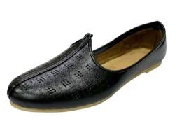 Herren Punjabi Jutti langlebig und bequem indische Hochzeitsschuhe, klassische ethnische Schuhe, Mojari Loafers für Herren, schwarz 2, 42.5 EU von Step n Style