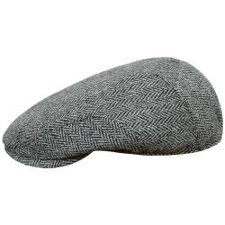 Sterkowski Alex Schirmmütze Herren Winter | Harris Tweed Irlische Mütze | Flat Cap Men Schlägermütze Herren Tweed Mütze Herren Gatsby Mütze Herren Flatcap Herren 57 cm Schwarz/Grau von Sterkowski