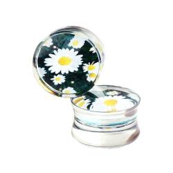 Stfery Ohr Tunnel 8mm, 2 Stk Flesh Tunnel Acryl Weiß Mit Chrysantheme Blume Muster Tunnel Ohr Plug von Stfery