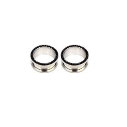 Stfery Ohrringe Herren Tunnel 12mm, 2 Stk Ohr Plug Edelstahl Schwarz Tunnel Ohrringe Damen Mit Schwarzem Zirkon von Stfery