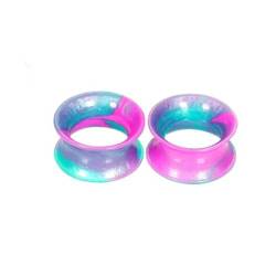 Stfery Plugs 20mm, 2 Stück Plugs Ohr Silikon Rosa Grün Rosa Und Grün Reifen Tunnel Plug Ohr von Stfery