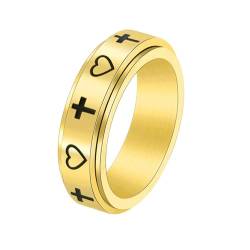 Stfery Ring Edelstahl Herren, 6mm Gold Ring Cross Herz Spinner Verlobungsringe Herren von Stfery