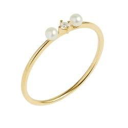 Stfery Ring Verlobung Paare Gold Rundschliff Weiß Perle Damenringe Gold 375 Ringe 58 (18.5) von Stfery