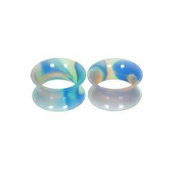 Stfery Tunnel Plug Ohr 20mm, 2 Pcs Tunnel Plug Silikon Blau Grün Blau Und Grün Reifen Damen Ohrringe Tunnel von Stfery