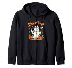 Stick Or Treat Lustiger Geist Stillen Halloween Kostüme Frauen Kapuzenjacke von Stick Or Treat Ghost Nurse Halloween Nursing tees