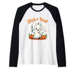 Stick Or Treat Lustiger Geist Stillen Halloween Kostüme Frauen Raglan von Stick Or Treat Ghost Nurse Halloween Nursing tees