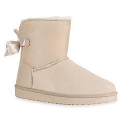 Warm Gefütterte Damen Schuhe Stiefeletten Schlupfstiefel Boots Schleifen 128600 Creme Berkley 39 Flandell von Stiefelparadies