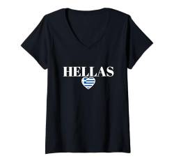 Damen Hellas Griechenland Griechische Flagge Grieche T-Shirt mit V-Ausschnitt von Stolz Griechische Hellas Griechenland Geschenke