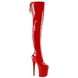 20CM / 7.87IN Damenmode Rundkopf Mode Stiefel Laufsteg Nachtclub Overknee Stiefel Dicker Absatz Super High Heels Sexy Fashion Boot Pole Dancer Stripper Stiefel,Rot,44 EU von Stool