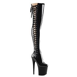 20CM / 7.87IN Damenmode Rundkopf Mode Stiefel Laufsteg Nachtclub Overknee Stiefel Dicker Absatz Super High Heels Sexy Fashion Boot Pole Dancer Stripper Stiefel,Schwarz,43 EU von Stool