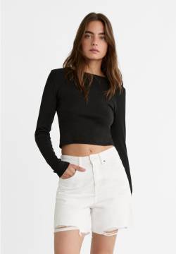 Stradivarius Basic-Cropped-Shirt aus Baumwolle  Schwarz S von Stradivarius