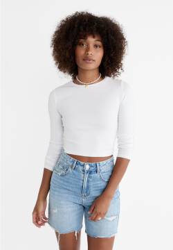 Stradivarius Basic-Cropped-Shirt aus Baumwolle  Weiß L von Stradivarius