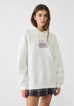 Stradivarius Hoodie Print  Ecru XL von Stradivarius