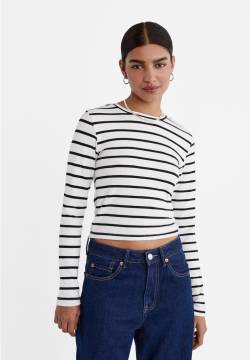 Stradivarius Basic-Cropped-Shirt mit Streifen  Weiß M von Stradivarius