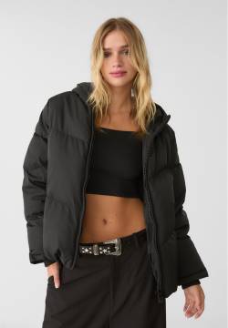 Stradivarius Oversize-Steppjacke mit Kapuze  Schwarz L von Stradivarius