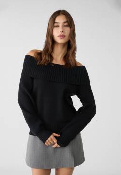 Stradivarius Schulterfreier Strickpullover  Schwarz M von Stradivarius