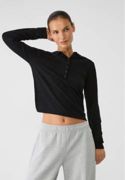 Stradivarius Strickpullover im Polo-Stil mit Zopfmuster  Schwarz XL von Stradivarius