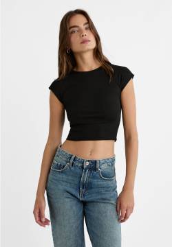 Stradivarius T-Shirt mit Mini-Ärmeln  Schwarz S von Stradivarius