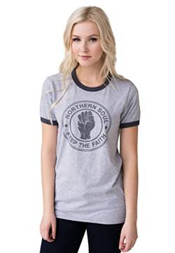 Northern Soul Ringer T-Shirt - Keep The Faith Halten Sie den Glauben - Logo Distressed Retro Mod Mods Soul 60er Jahre Vintage Stil gedruckt Top (M) von Strand Clothing