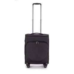 Stratic Mix Koffer Weichschale Reisekoffer Trolley Rollkoffer Handgepäck, TSA Kofferschloss, 4 Rollen, Erweiterbar, Größe S, Schwarz von Stratic