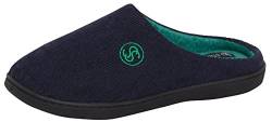 Strong Souls Herren Memory-Foam-Hausschuhe, offene Rückseite, Slip-On-Mules, Fleece-gefüttert, drinnen und draußen rutschfeste Hausschuhe, Geschenke für Männer, Marineblau, 46EU von Strong Souls