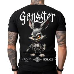 Stuff-Box Herren Rundhals Kurzarm T-Shirt Rabbit Gangster schwarz STB-1077 (DE/NL/SE/PL, Alphanumerisch, L, Regular, Regular, Schwarz) von Stuff-Box