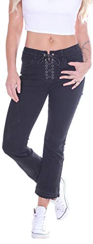 Damen Bootcut culotte Palazzo Jeans Schlaghose Hüftjeans 7/8 Hose Schwarz 34 36 38 40 42 XS S M L XL gr größe size Hüfthose-n Capri Midi Bootcutjeans Bootcuthose-n hose-n hüft tief niedrig low waist von Style-Station