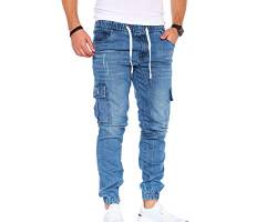 Styleko Herren Cargo Jeans Hose Herren Jeans Hose für Männer Jungen Regular Slim fit Denim Destroyed Jogger Freizeithose Casual Jeans Pants Jeans Herren Stretch 8003 (Light Blue- Elasten, 30W/32L) von Styleko