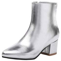 StyliShoes Damen Mode Kurzschaft Stiefel Blockabsatz (Silber, 40 EU) von StyliShoes