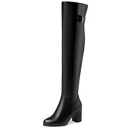 StyliShoes Einfache Overknee-Stiefel für Damen mit komfortablem Blockabsatz und Reißverschluss (Schwarz, 46 EU) von StyliShoes